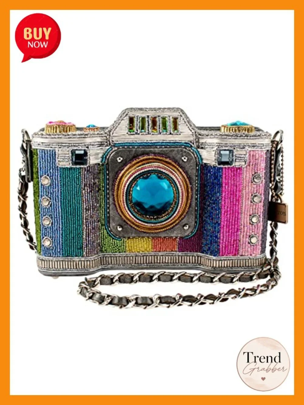 Handcrafted Beaded Camera Crossbody Purse Magnetic Closure